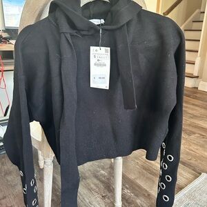 Zara Black Hoodie with Grommet Accents